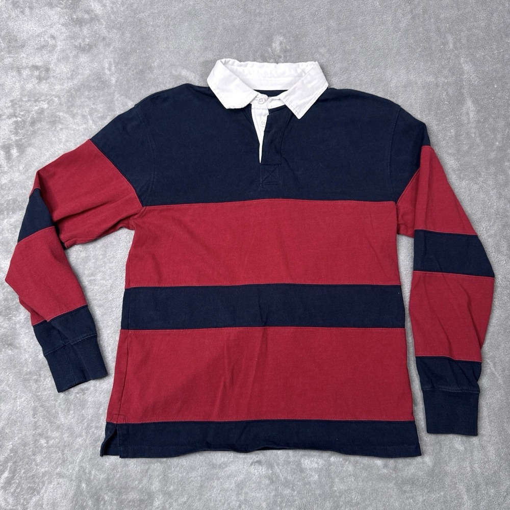Vintage Preppy Old Navy Men's Size Small Red Long Sleeve Collared Rugby Shirt